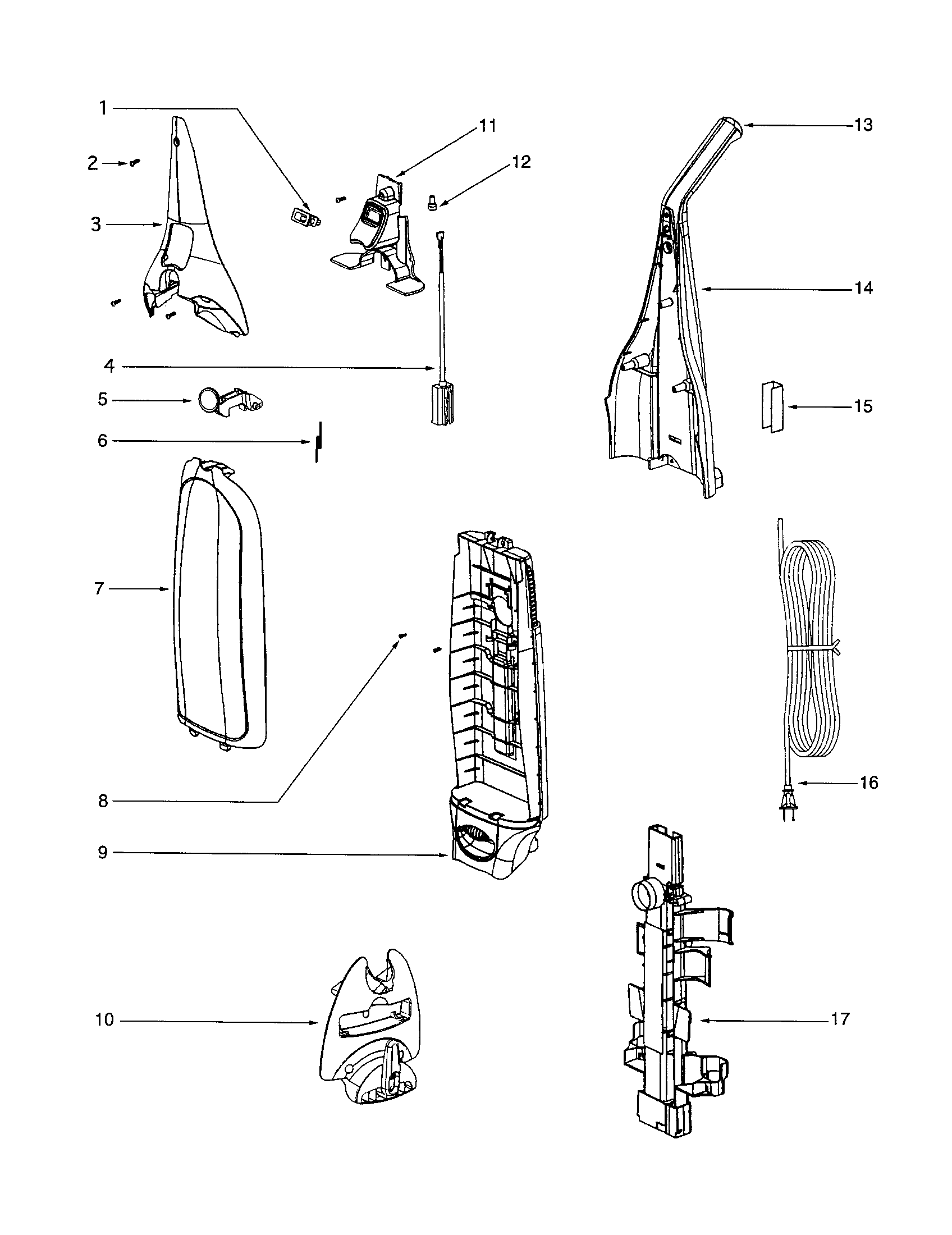 Handle/rear housing/bag cover