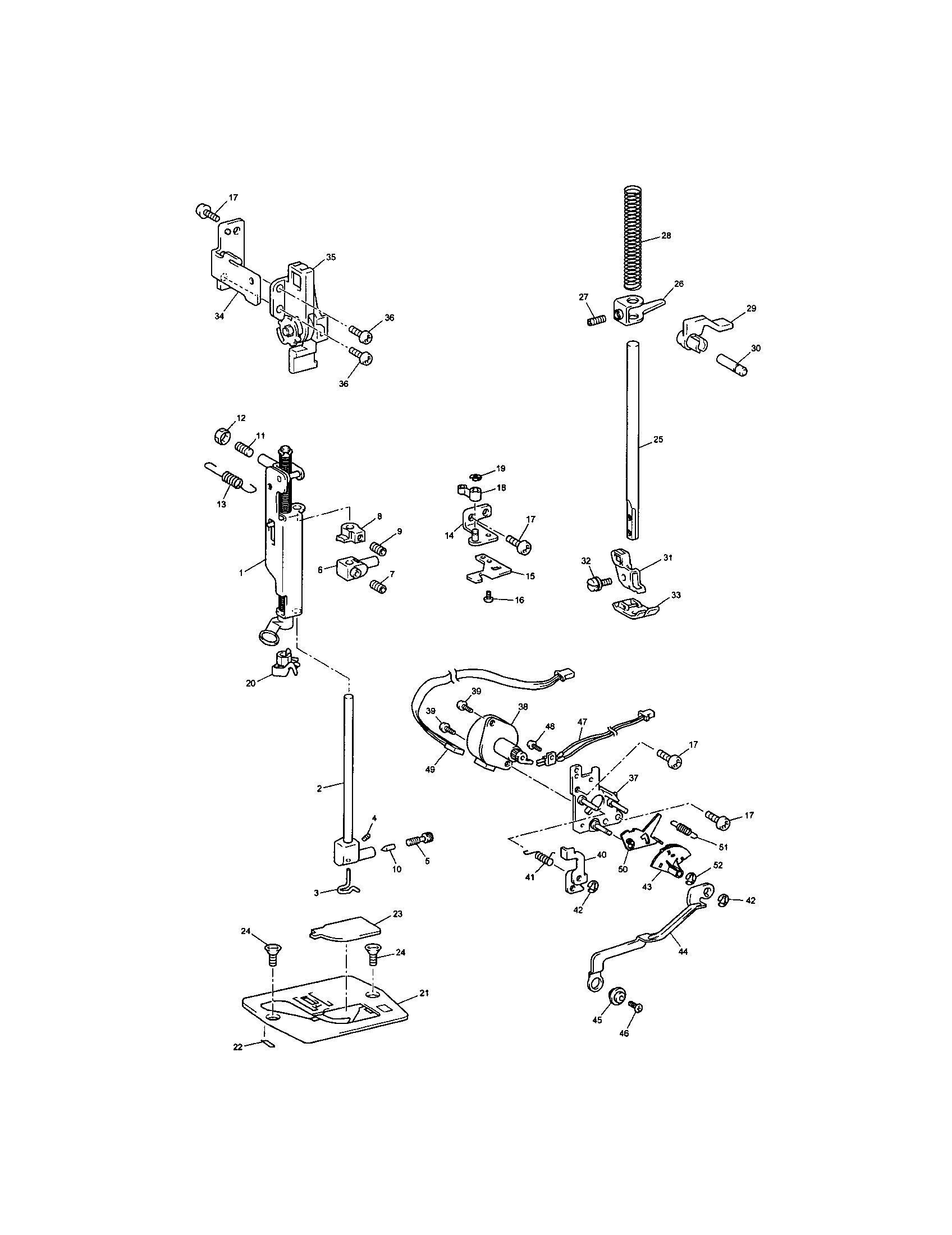 Presser bar, needle bar and zigzag