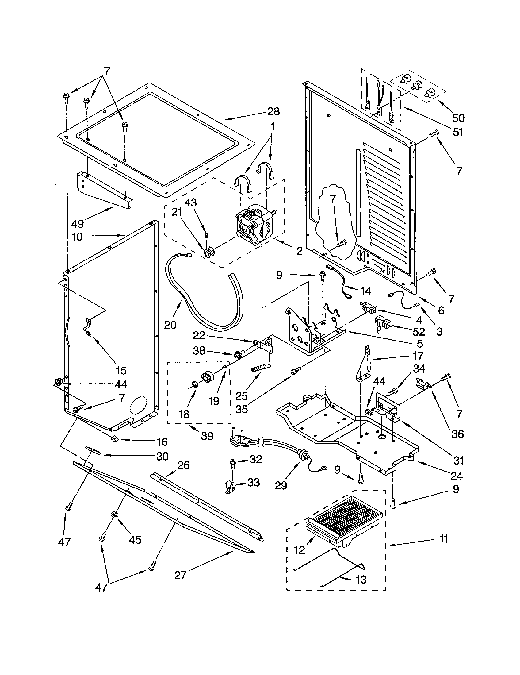 Dryer cabinet and motor