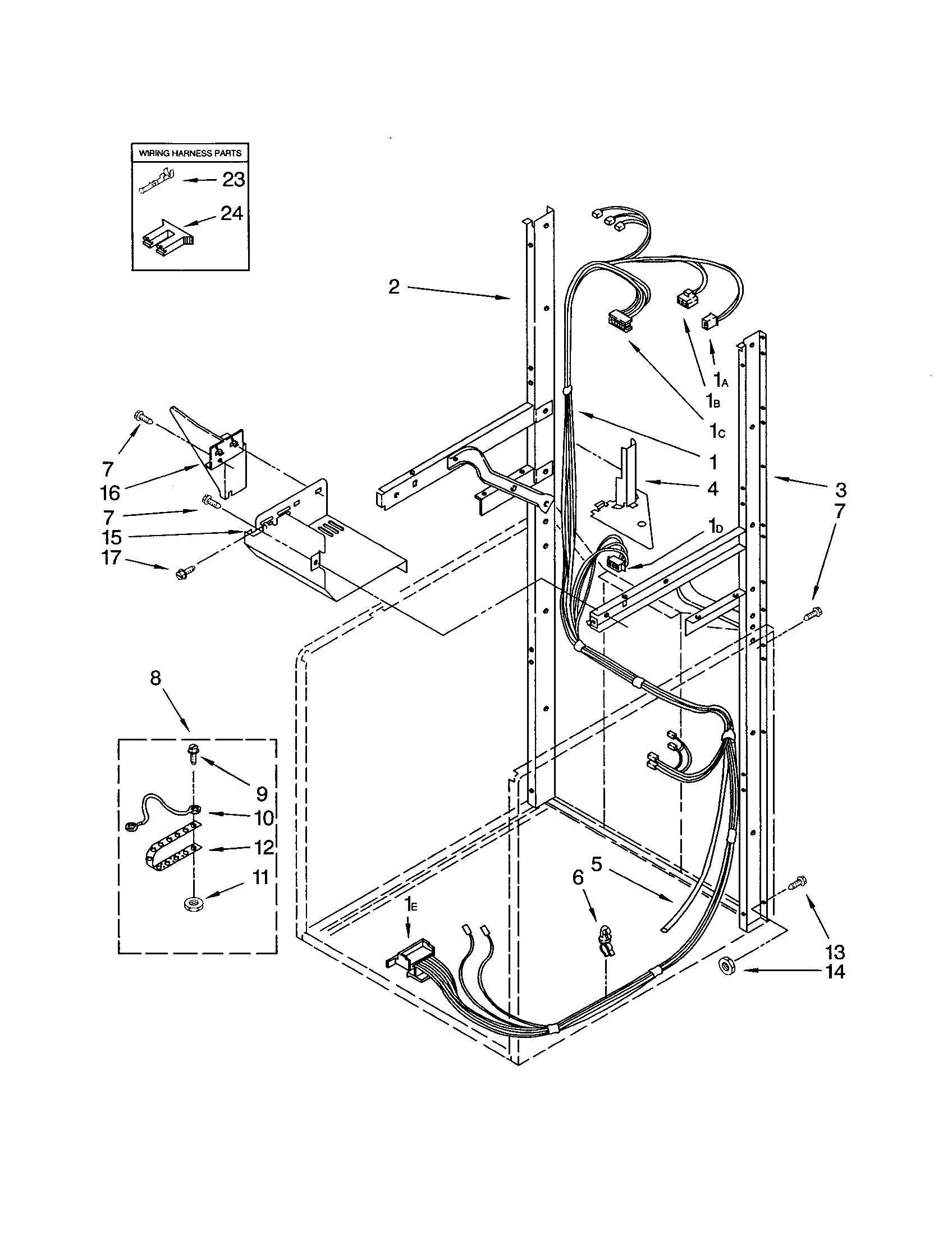 Dryer support/washer harness