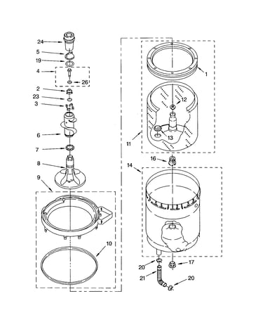 Agitator, basket and tub