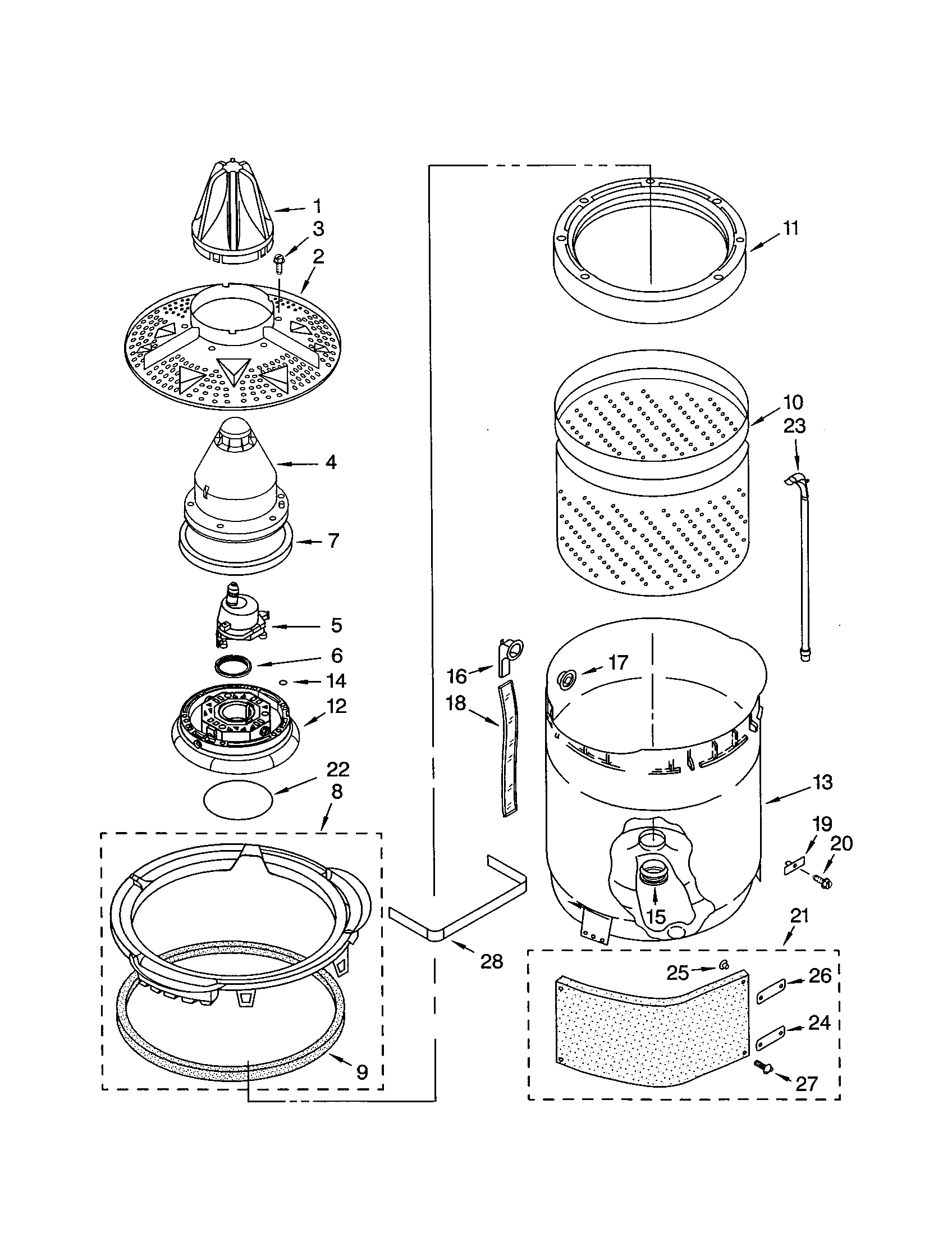 Washplate, basket and tub
