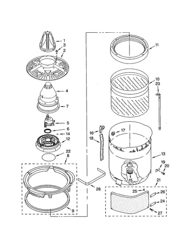 Washplate, basket and tub