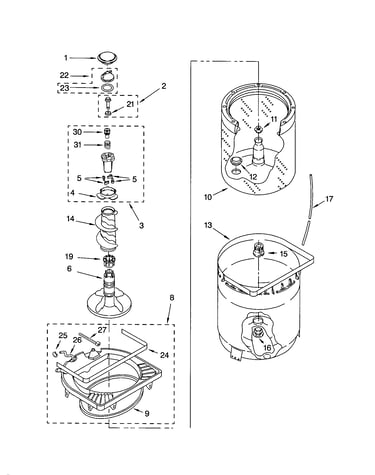 Agitator, basket and tub