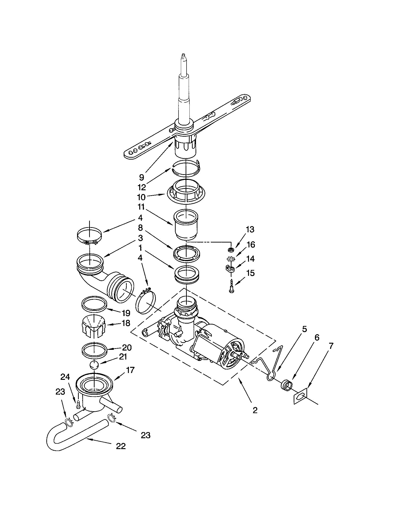 Pump and spray arm