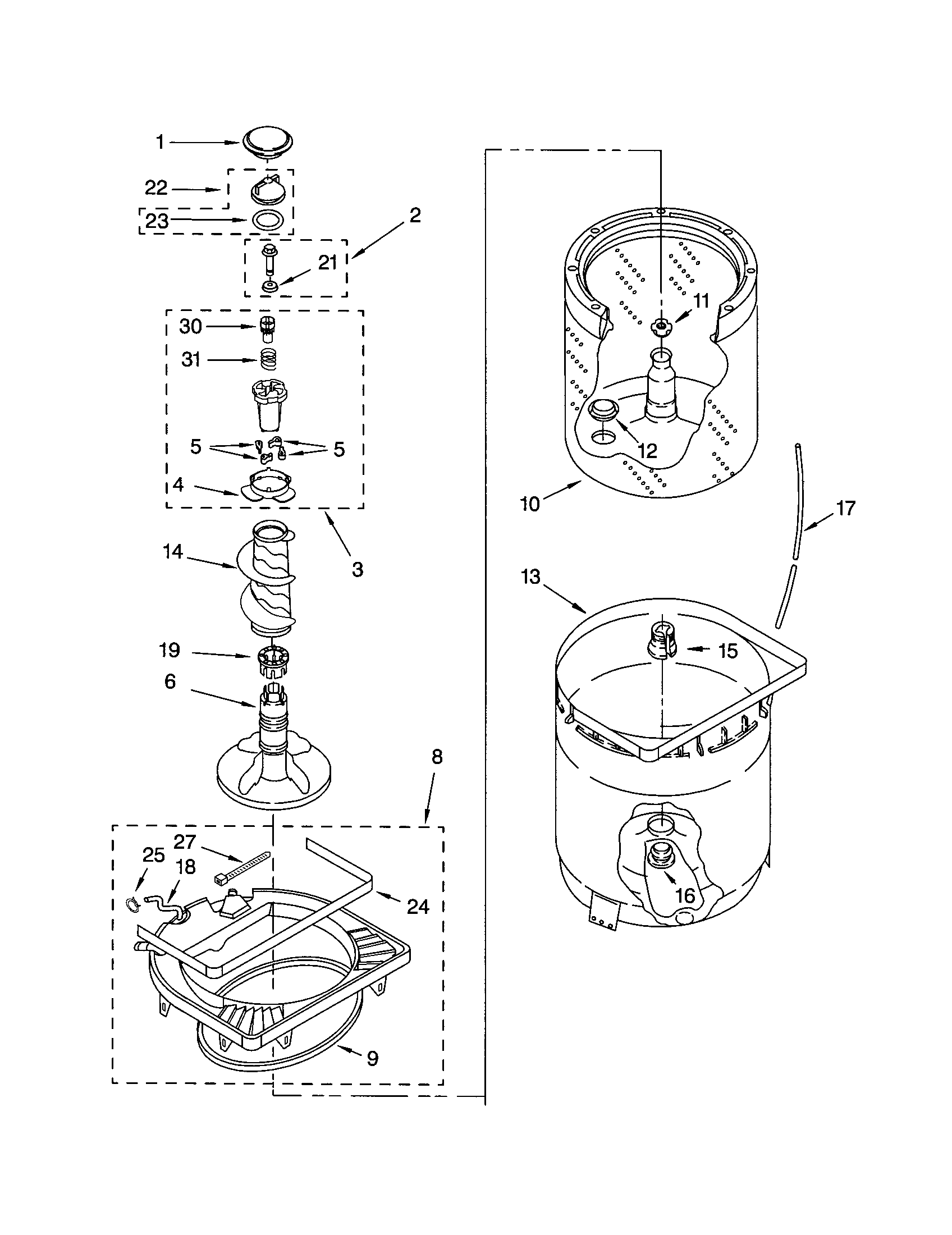 Agitator, basket and tub