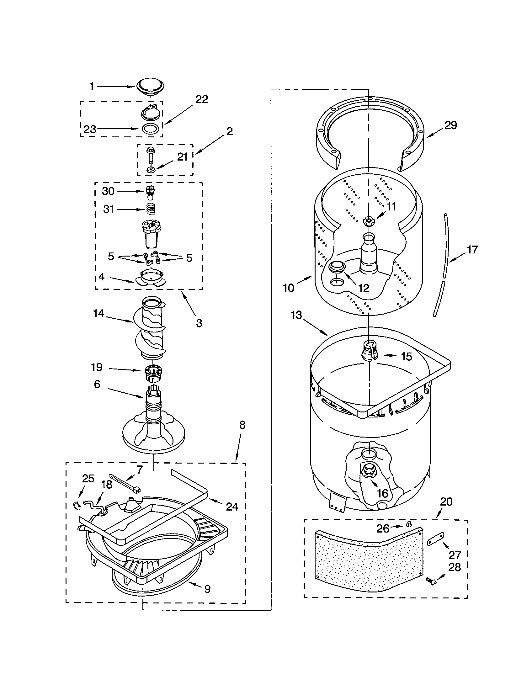 Agiator, basket and tub