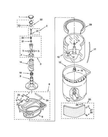 Agitator, basket and tub