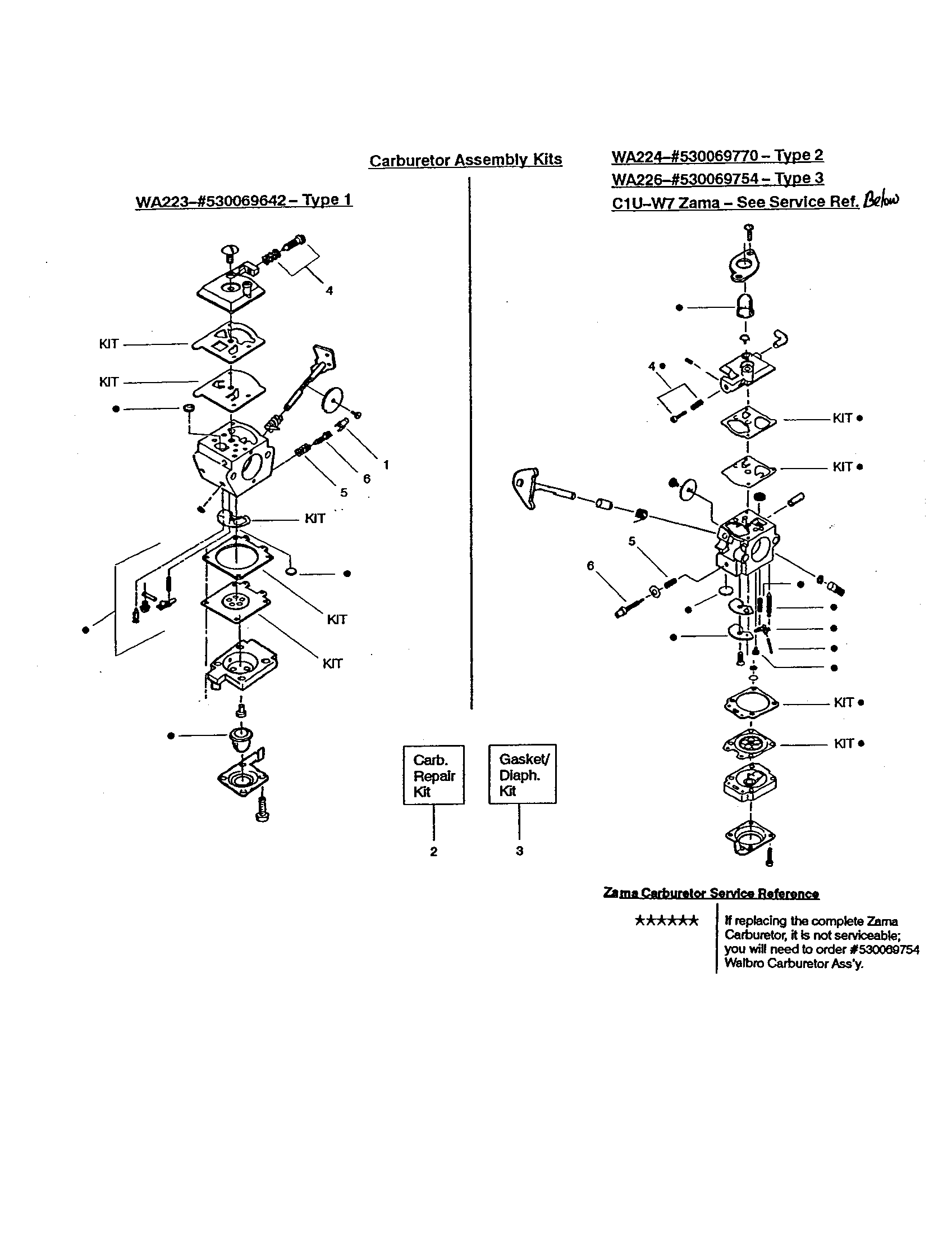 Carburetor assembly kits