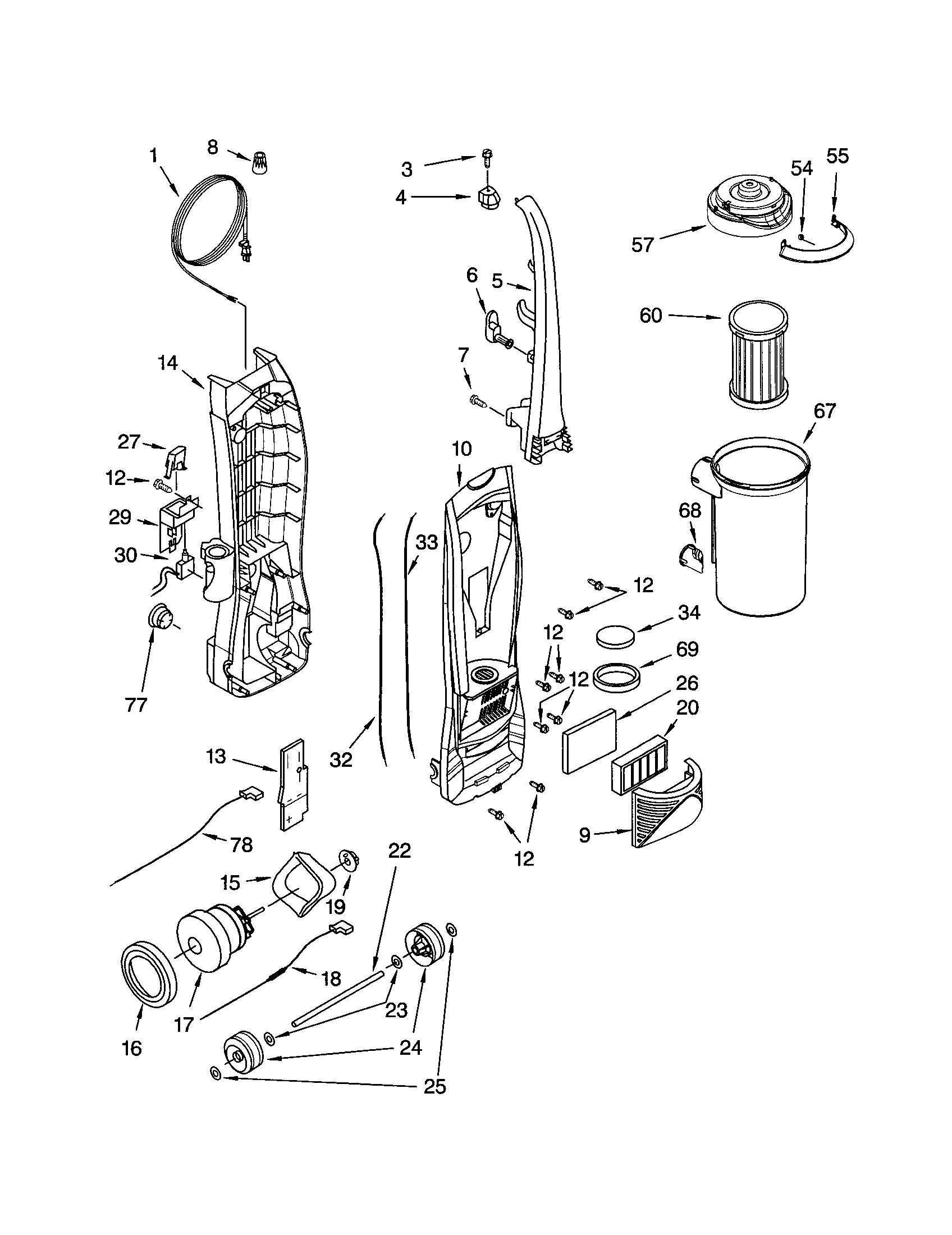 DUST COMPARTMENT AND MOTOR