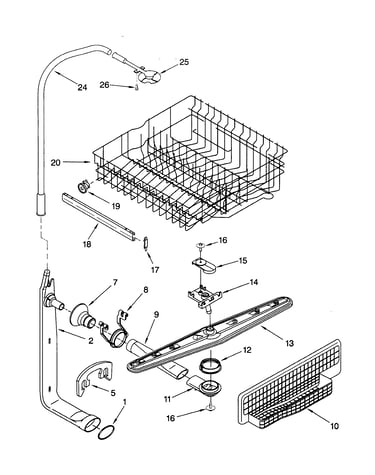 Upper dishrack and water feed