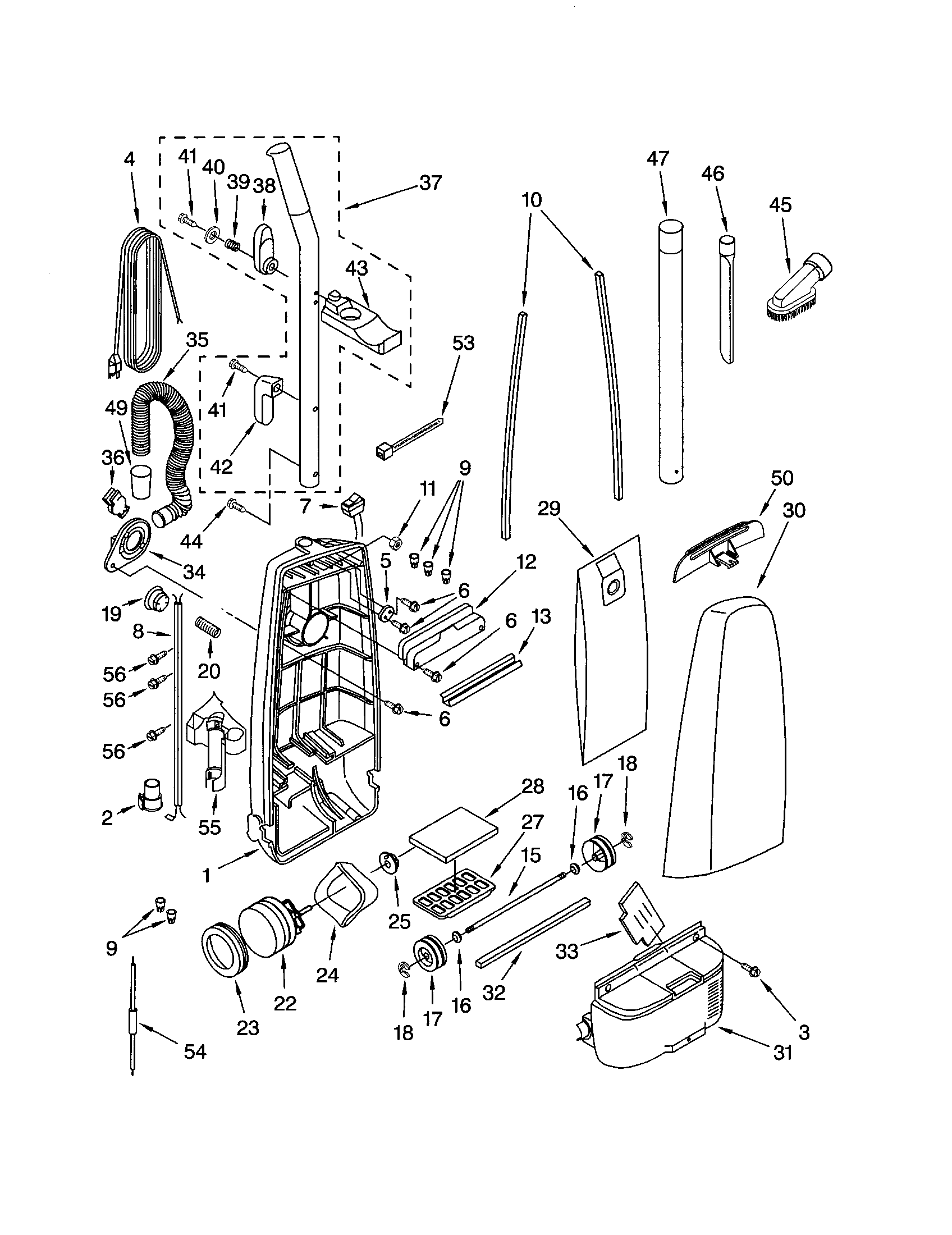 Dust compartment and motor
