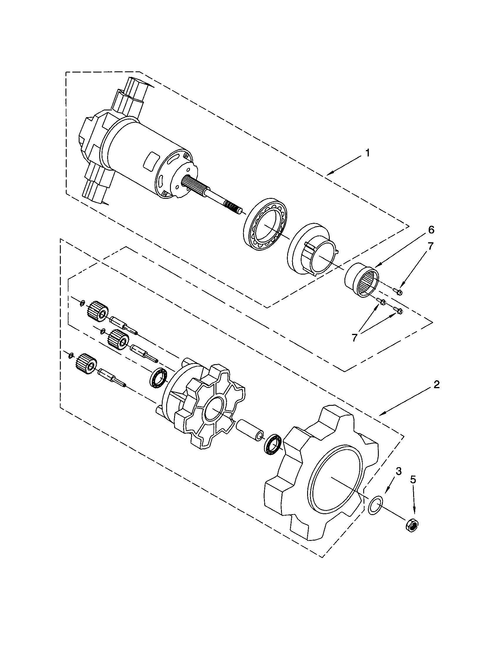 Agitator motor and gear assembly
