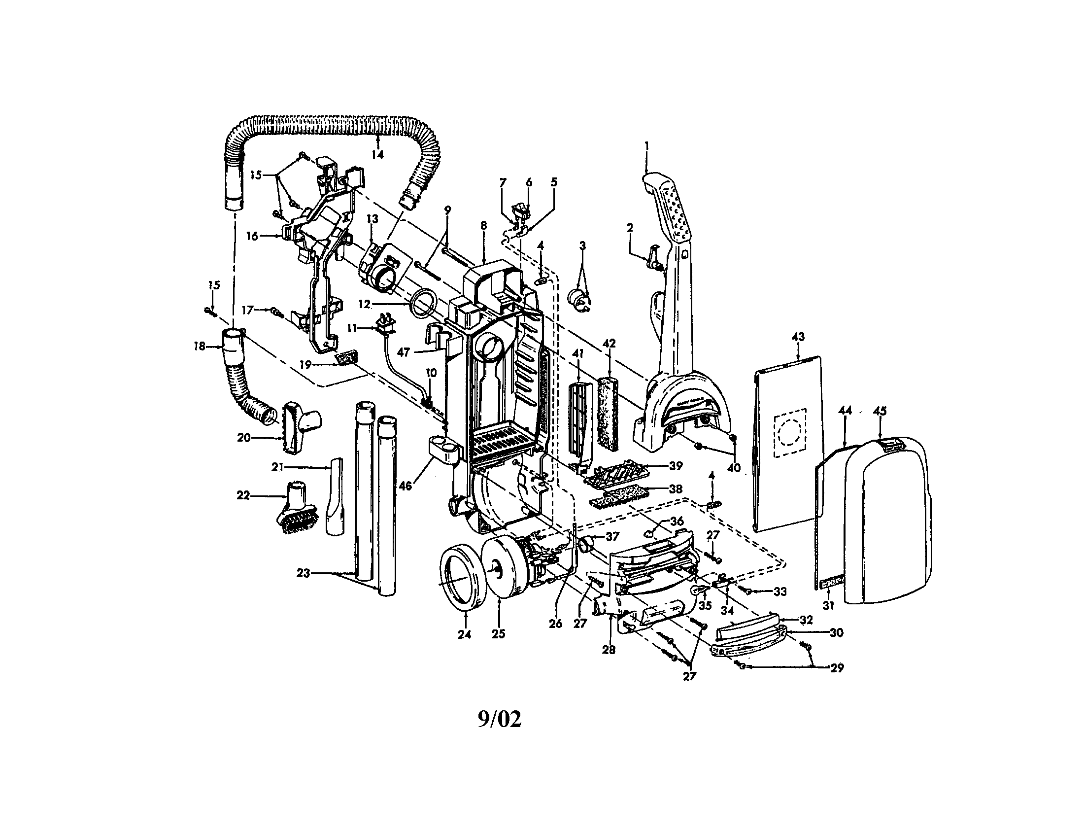Upper handle/hose/bag housing door