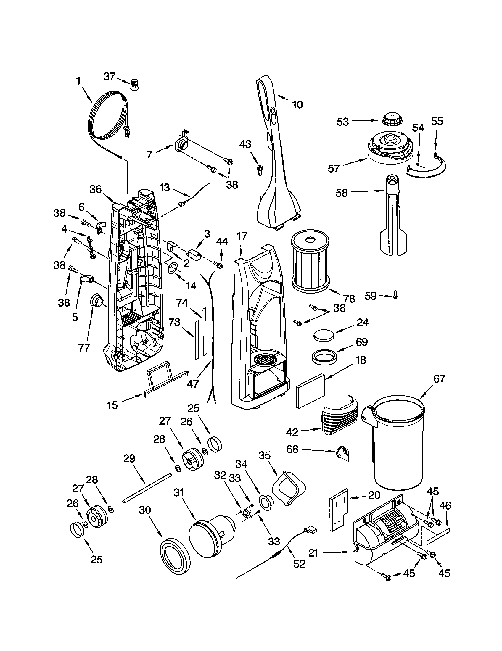 Dust compartment and motor
