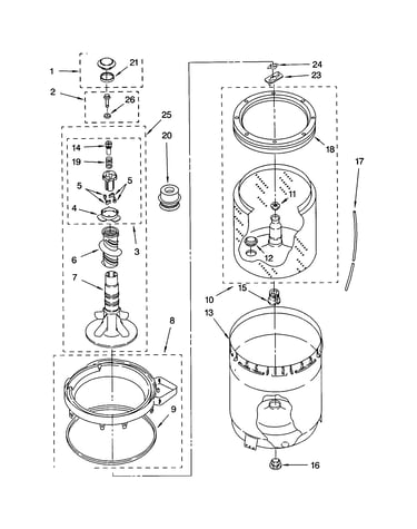 Agitator, basket and tub