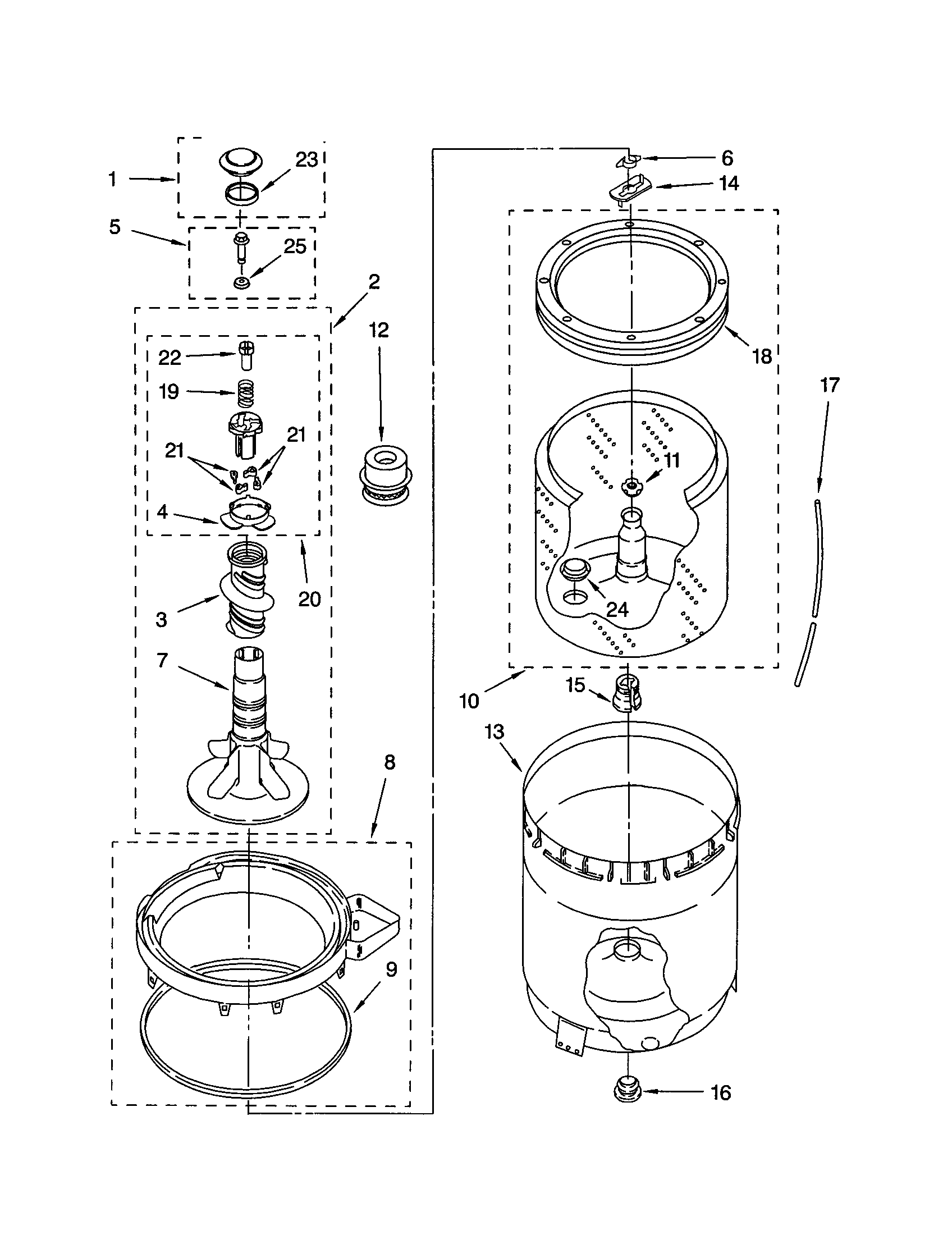 AGITATOR, BASKET AND TUB