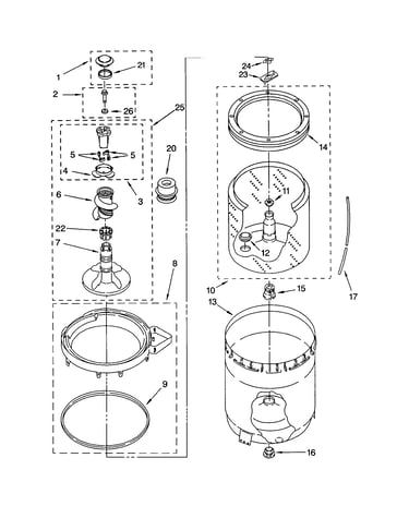 Agitator, basket and tub
