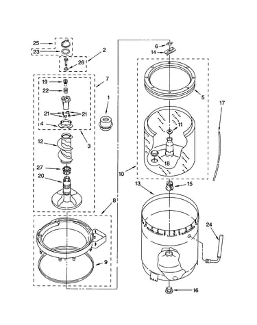 Agitator, basket and tub