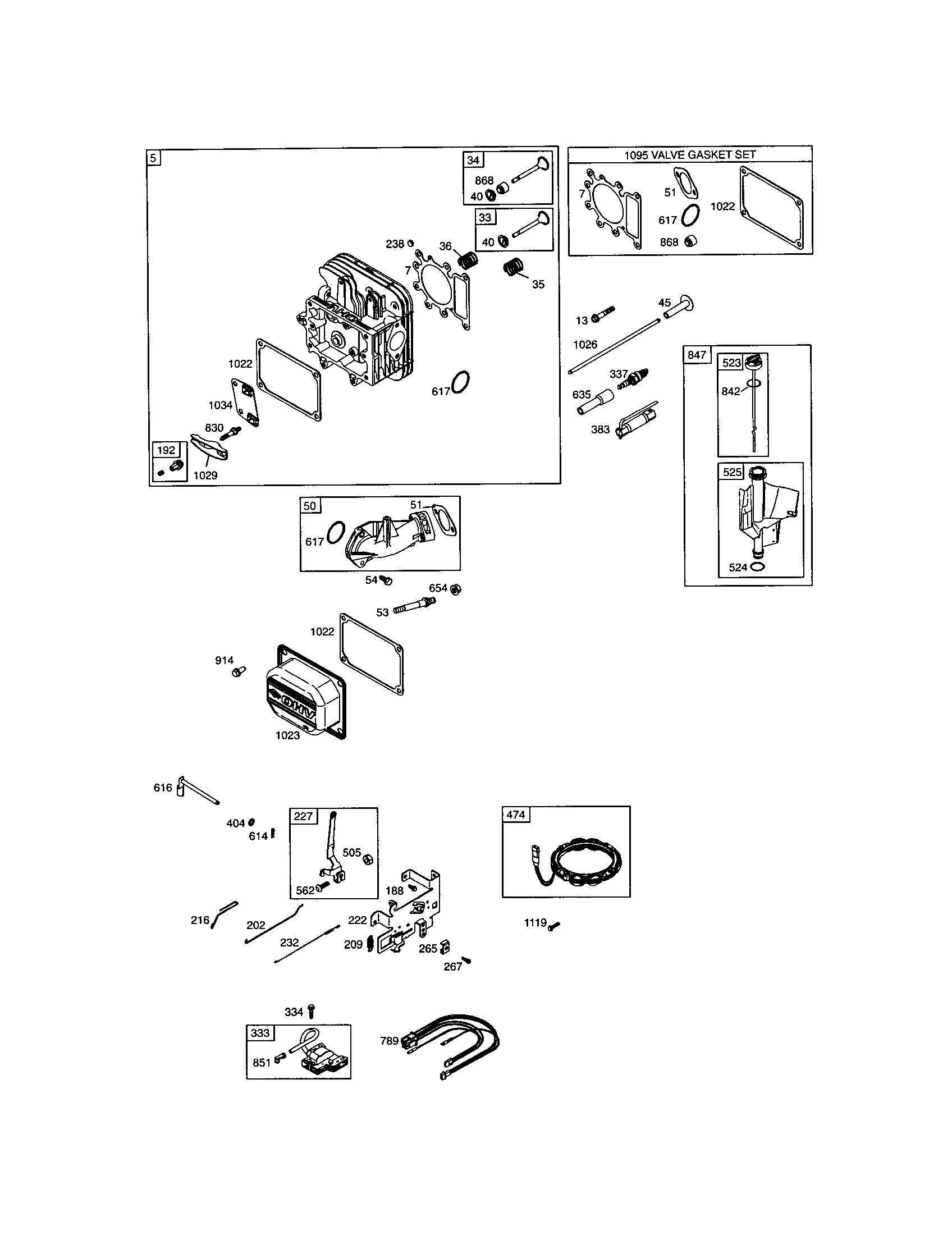 Head-cylinder/valve gasket set