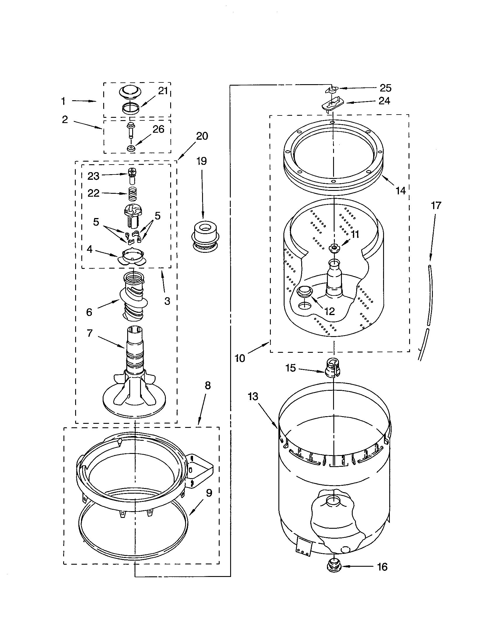 AGITATOR, BASKET AND TUB