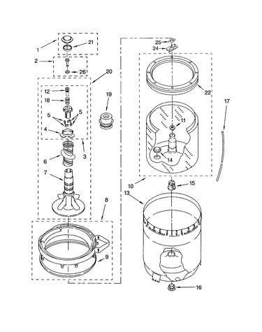 Agitator, basket and tub