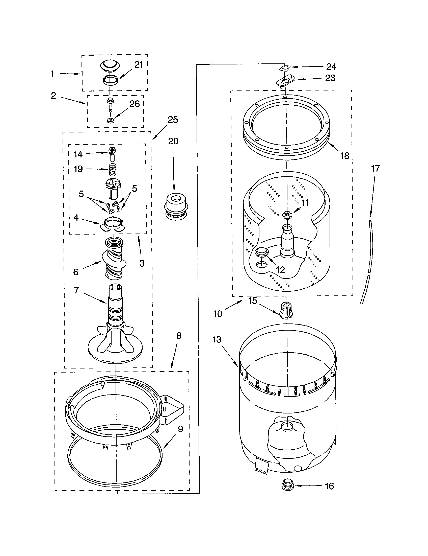 Agitator, basket and tub