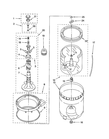 Agitator, basket and tub