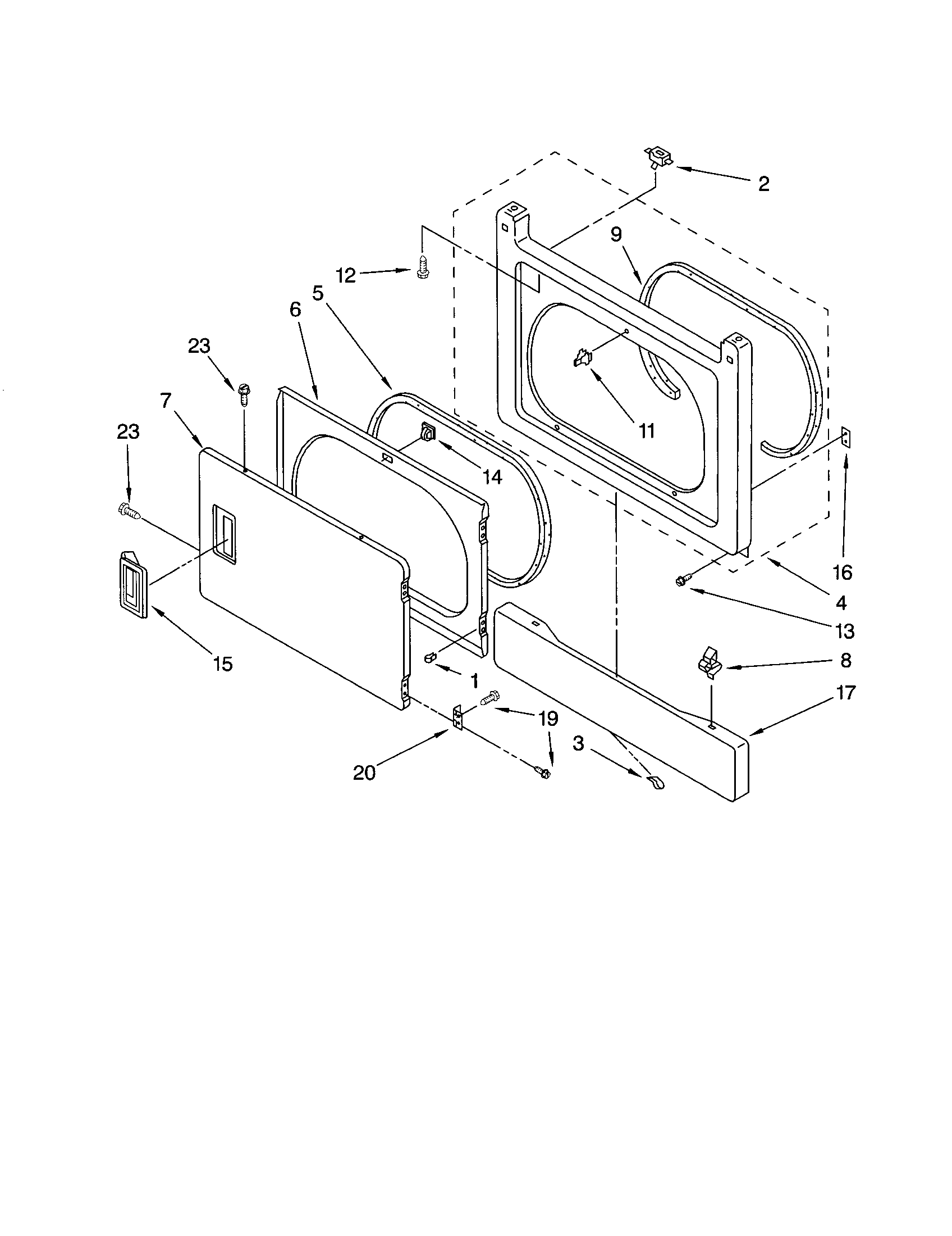 Dryer front panel and door