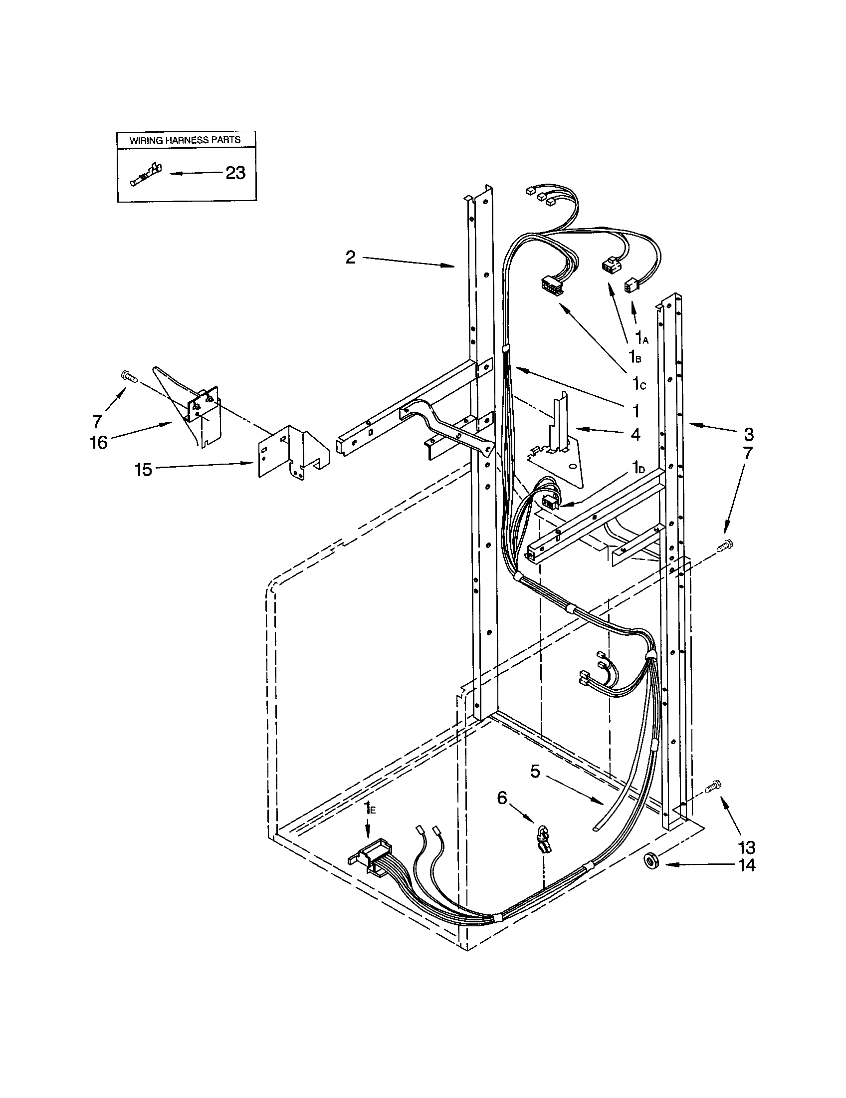 Dryer support and washer harness