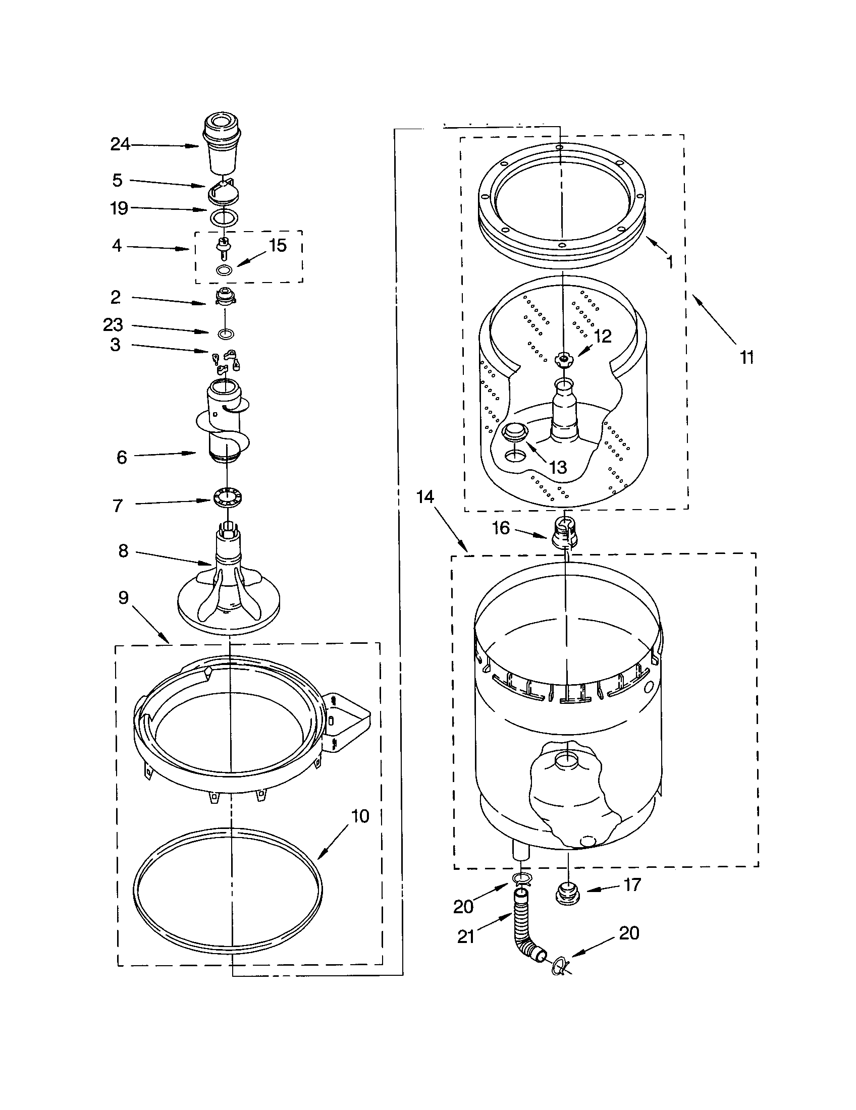 AGITATOR, BASKET AND TUB