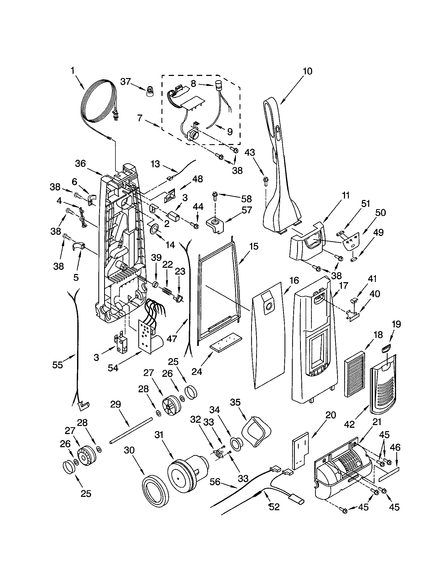 Dust compartment and motor