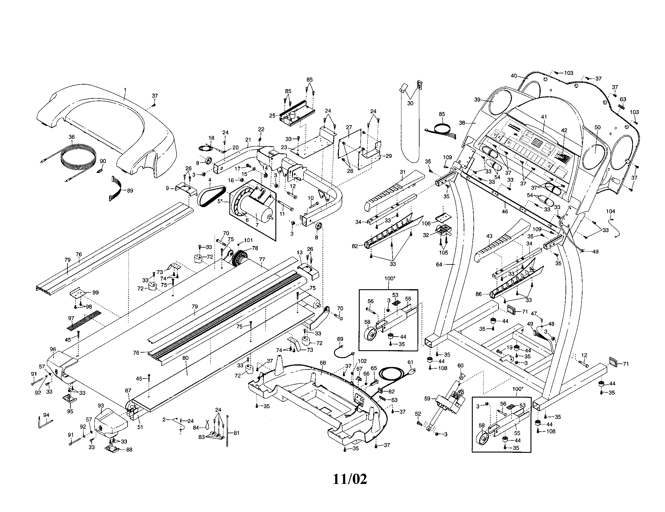 Motor/hood/console/walking belt