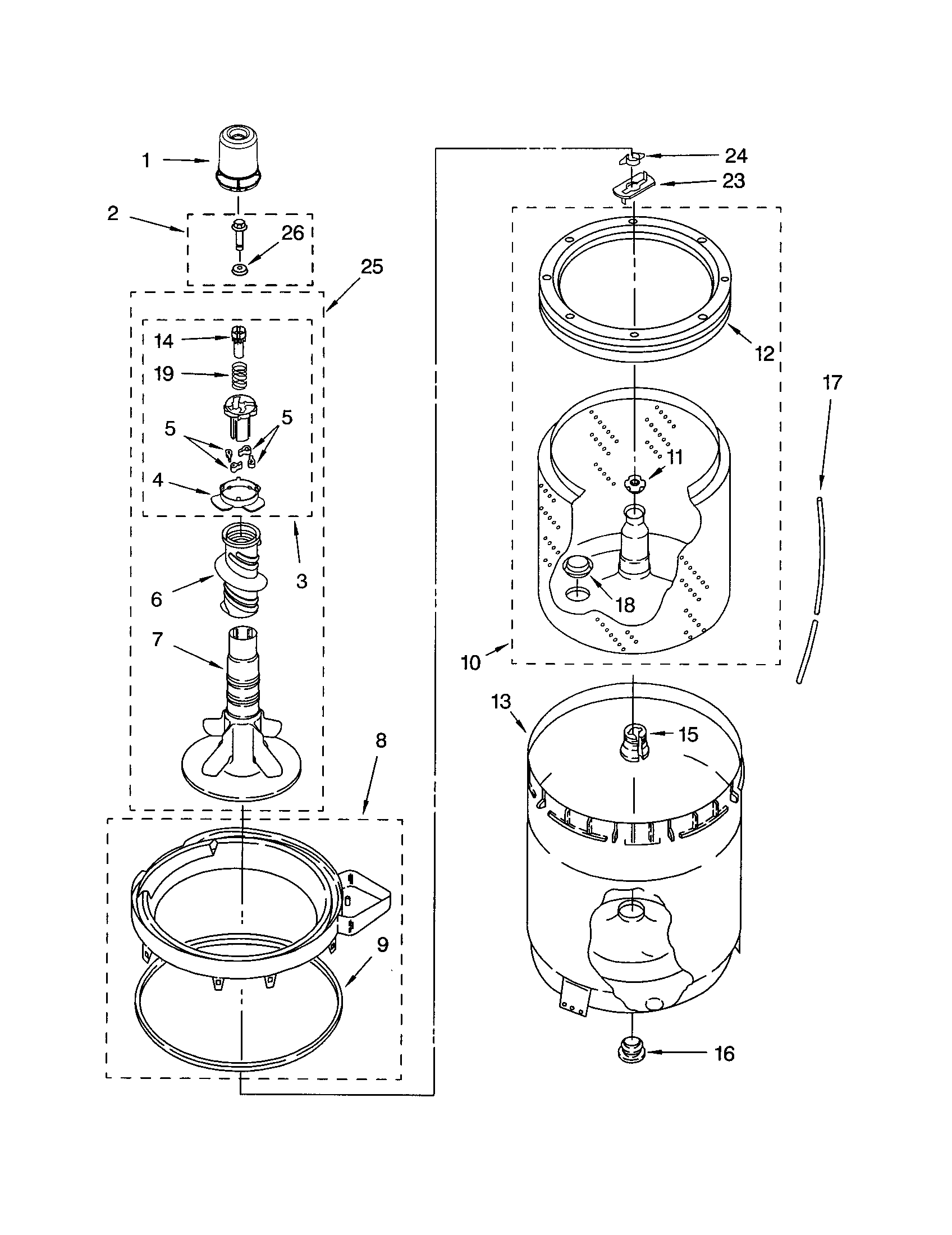 Agiator, basket and tub