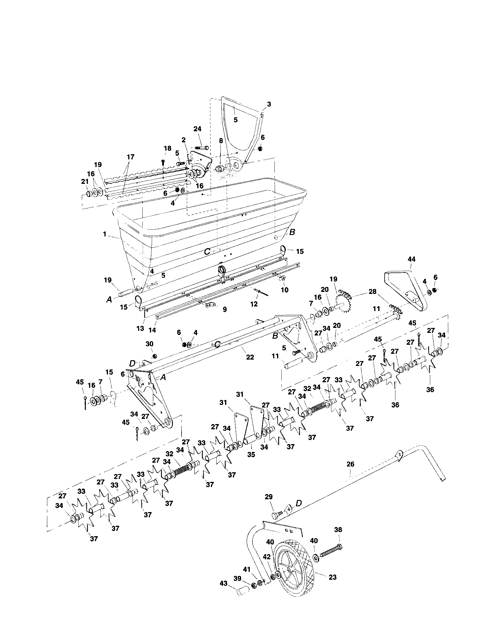 Hopper/agitator blade
