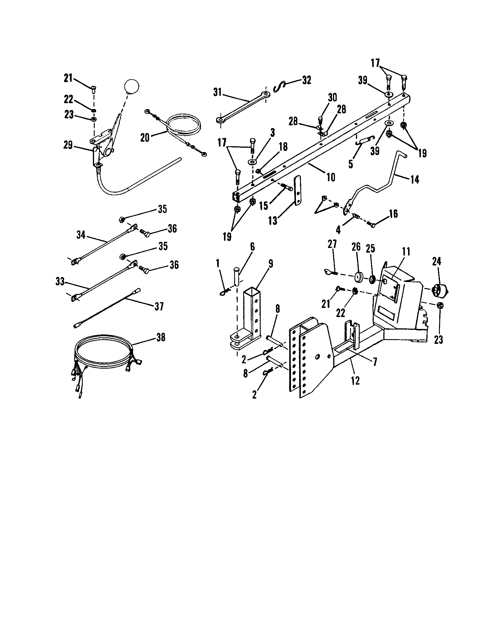 Drawbar/hitch/wire harness