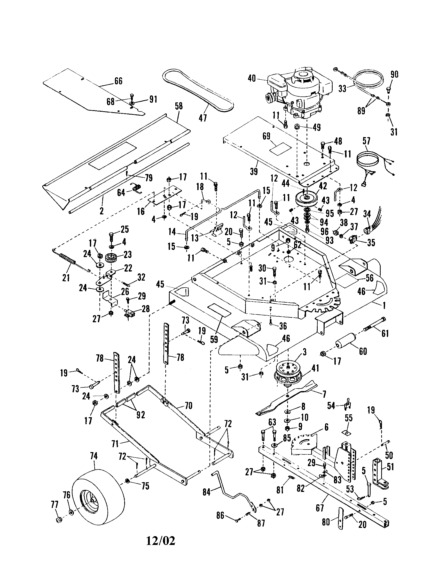 Engine/mower deck/hitch/wheel