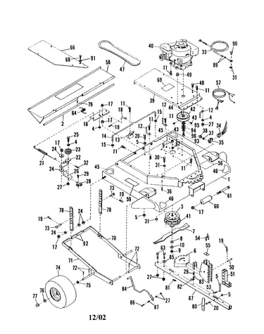Engine/mower deck/hitch/wheel