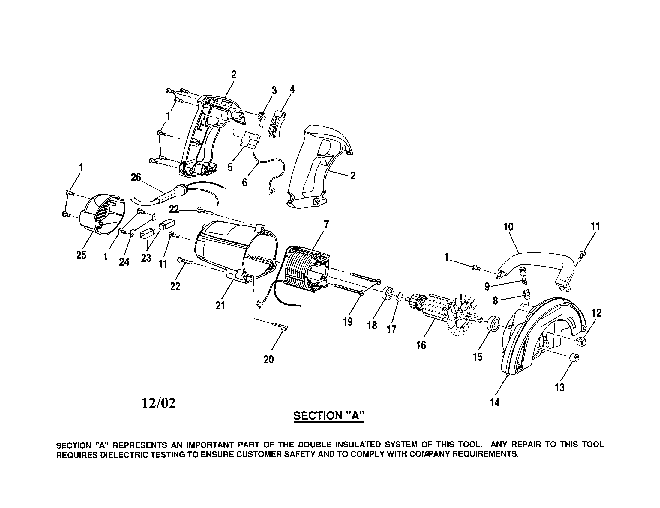 Handle, motor housing and cord