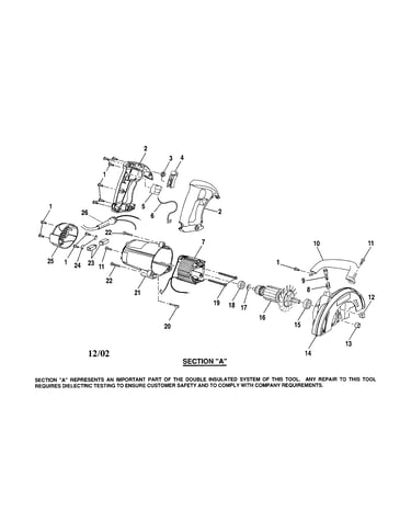 Handle, motor housing and cord