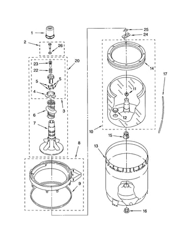 Agitator, basket and tub