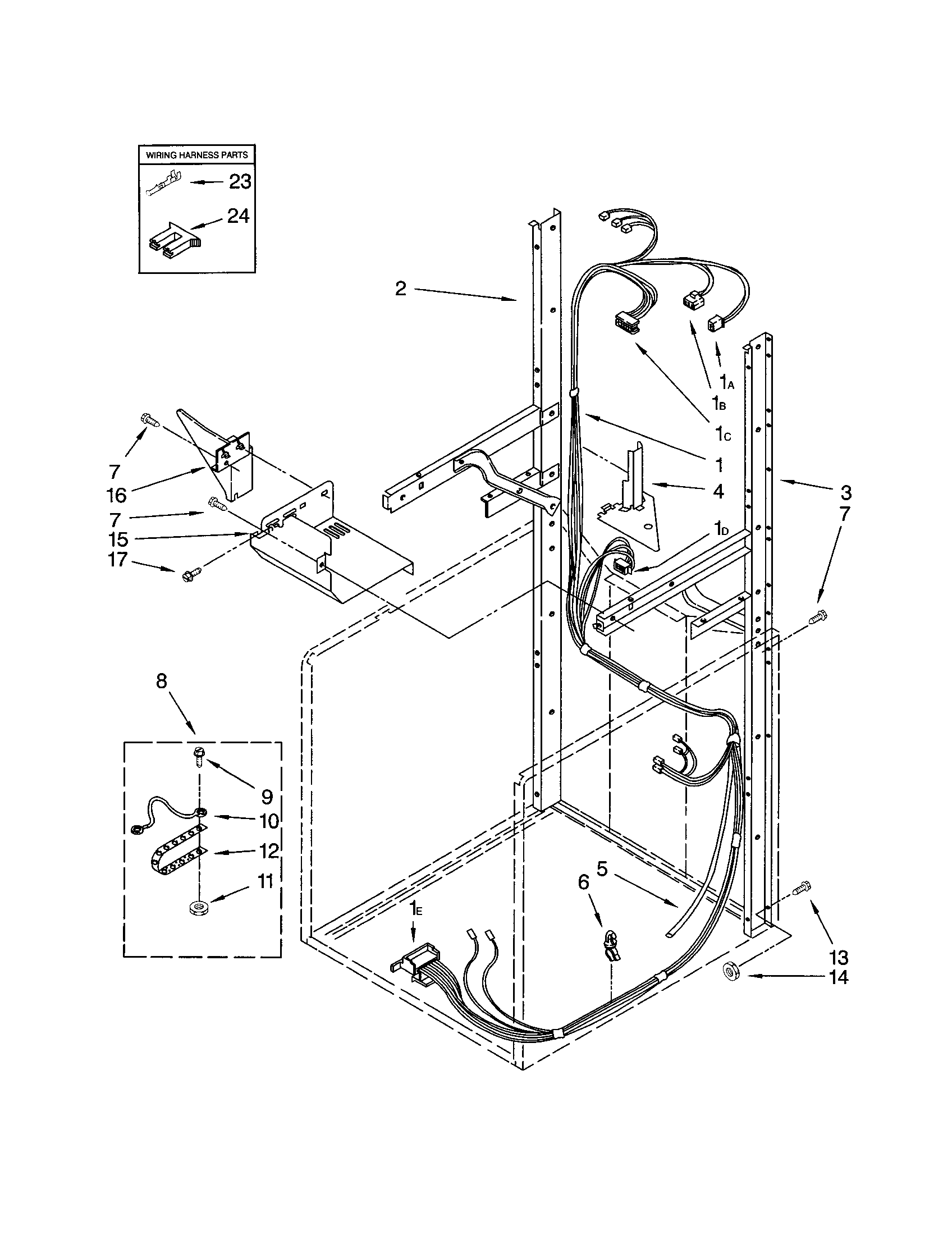 Dryer support/washer harness
