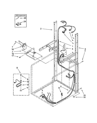 Dryer support/washer harness