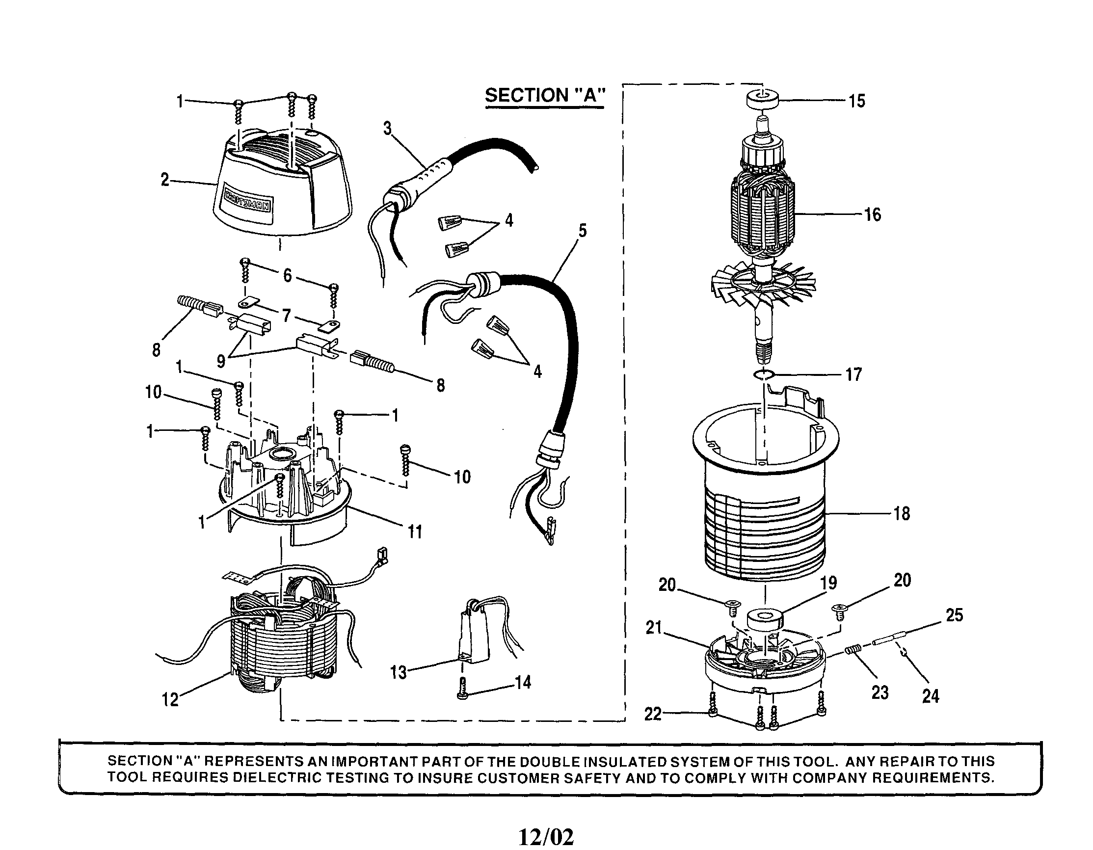 Top cap/motor housing/cord