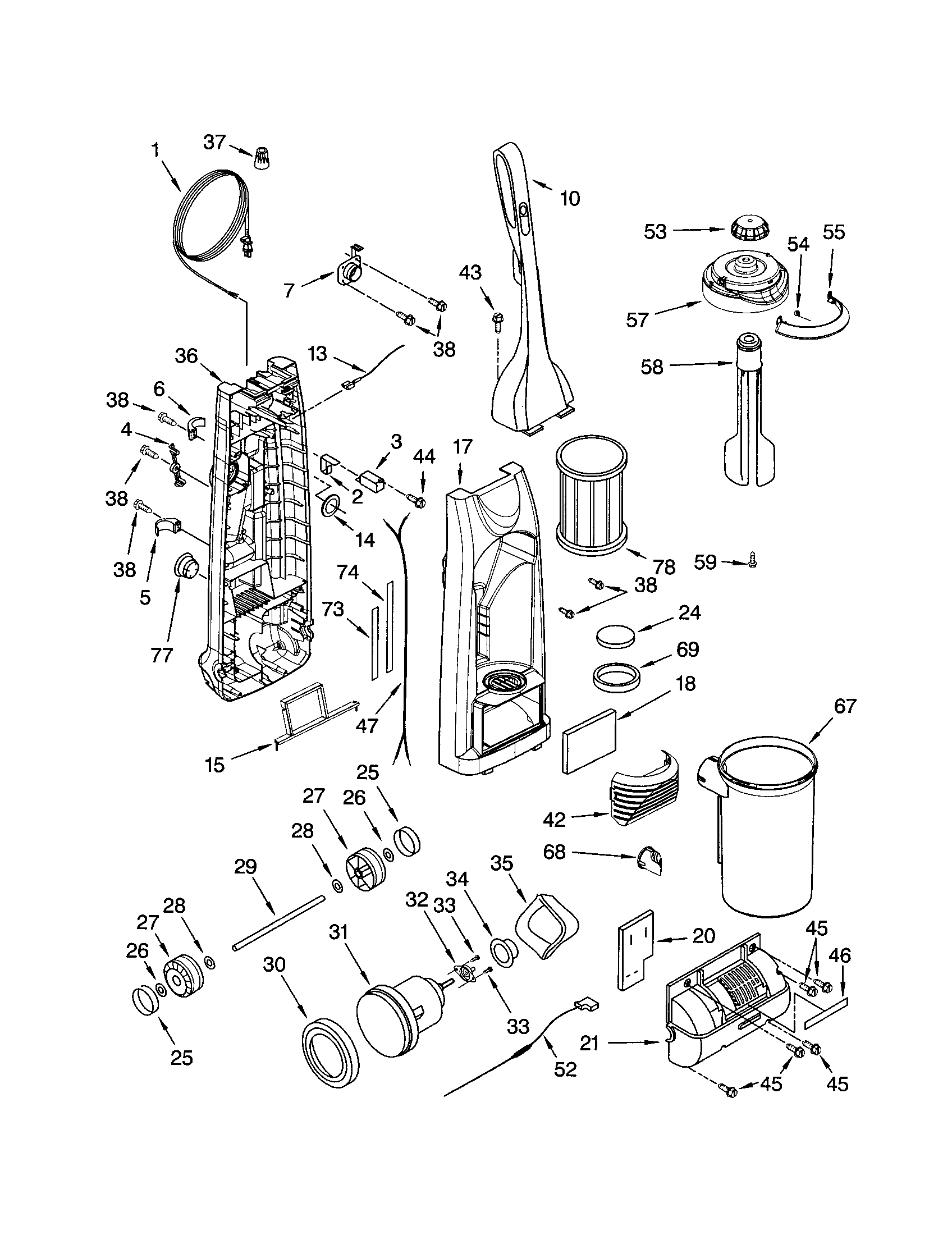 Dust compartment and motor