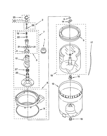 Agitator, basket and tub