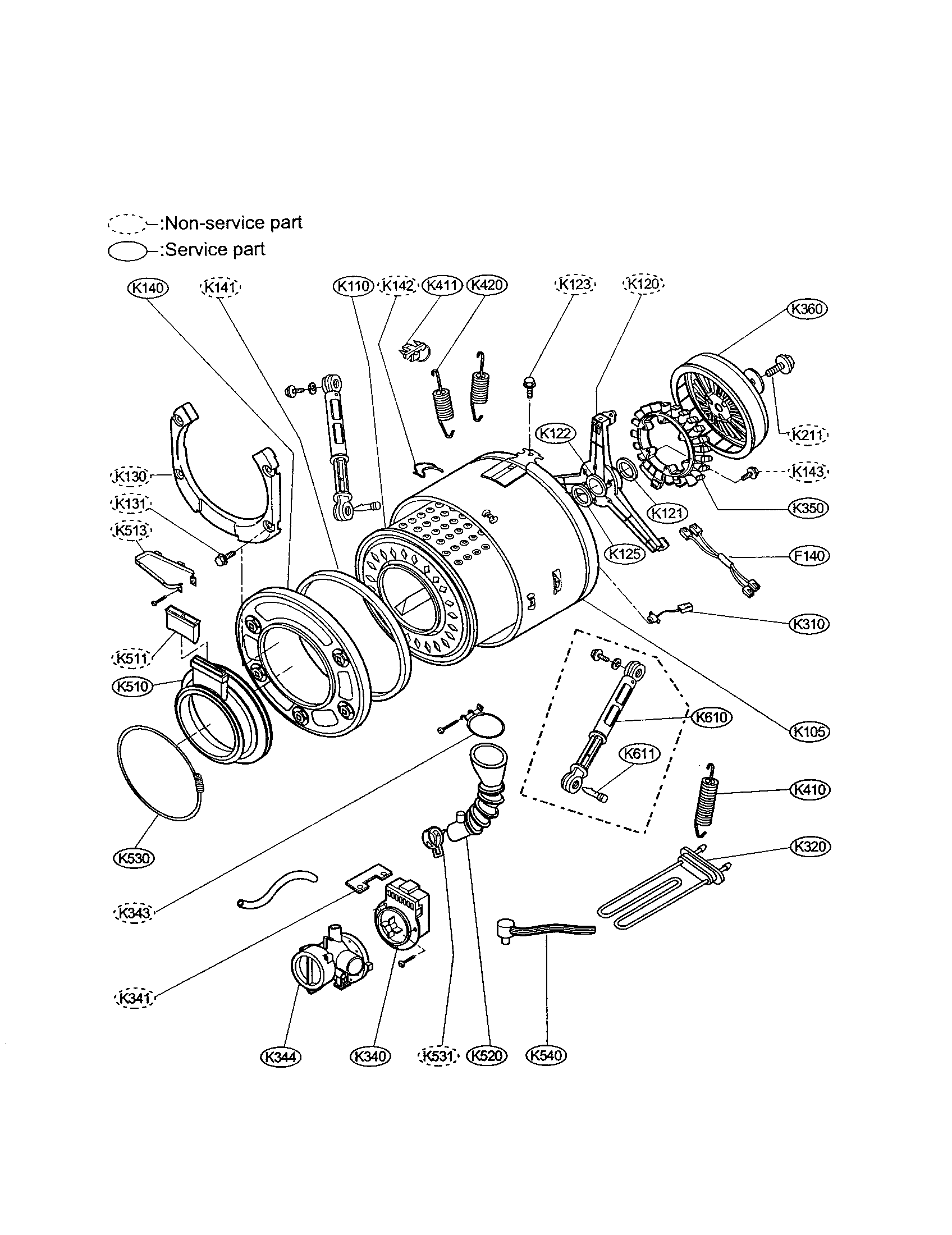 Drum and tub assembly