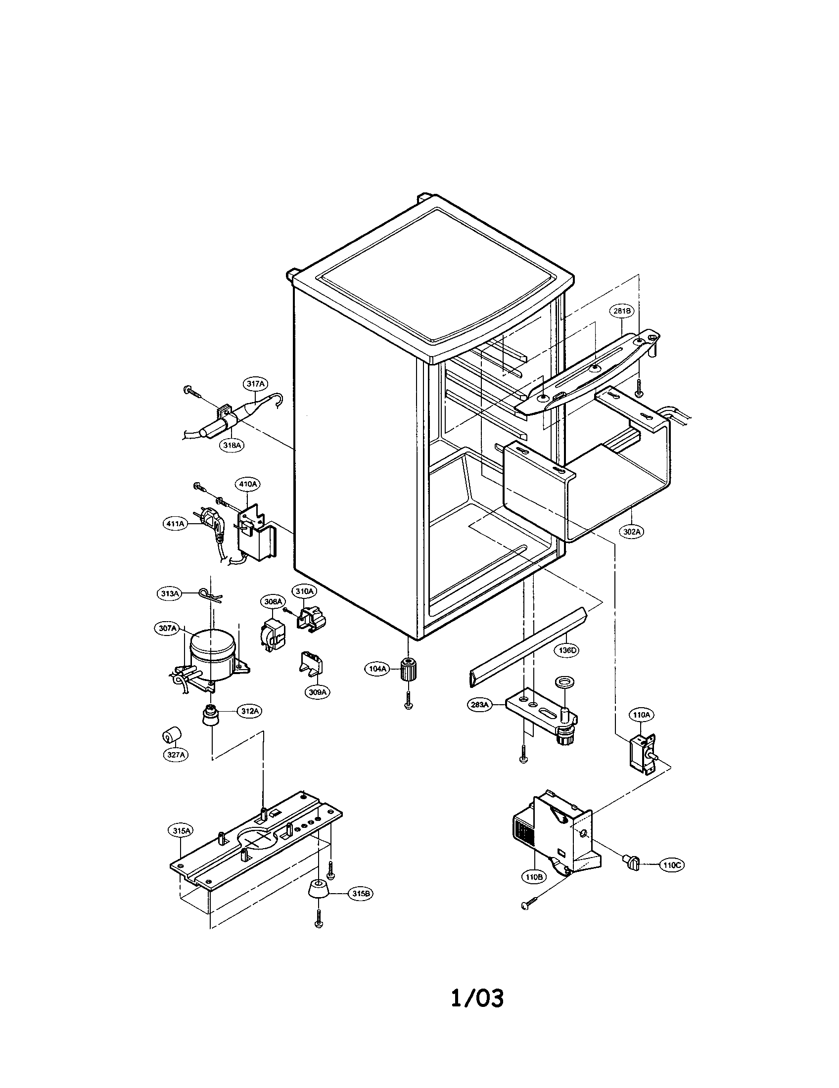 Evaporator/comp. base/drier