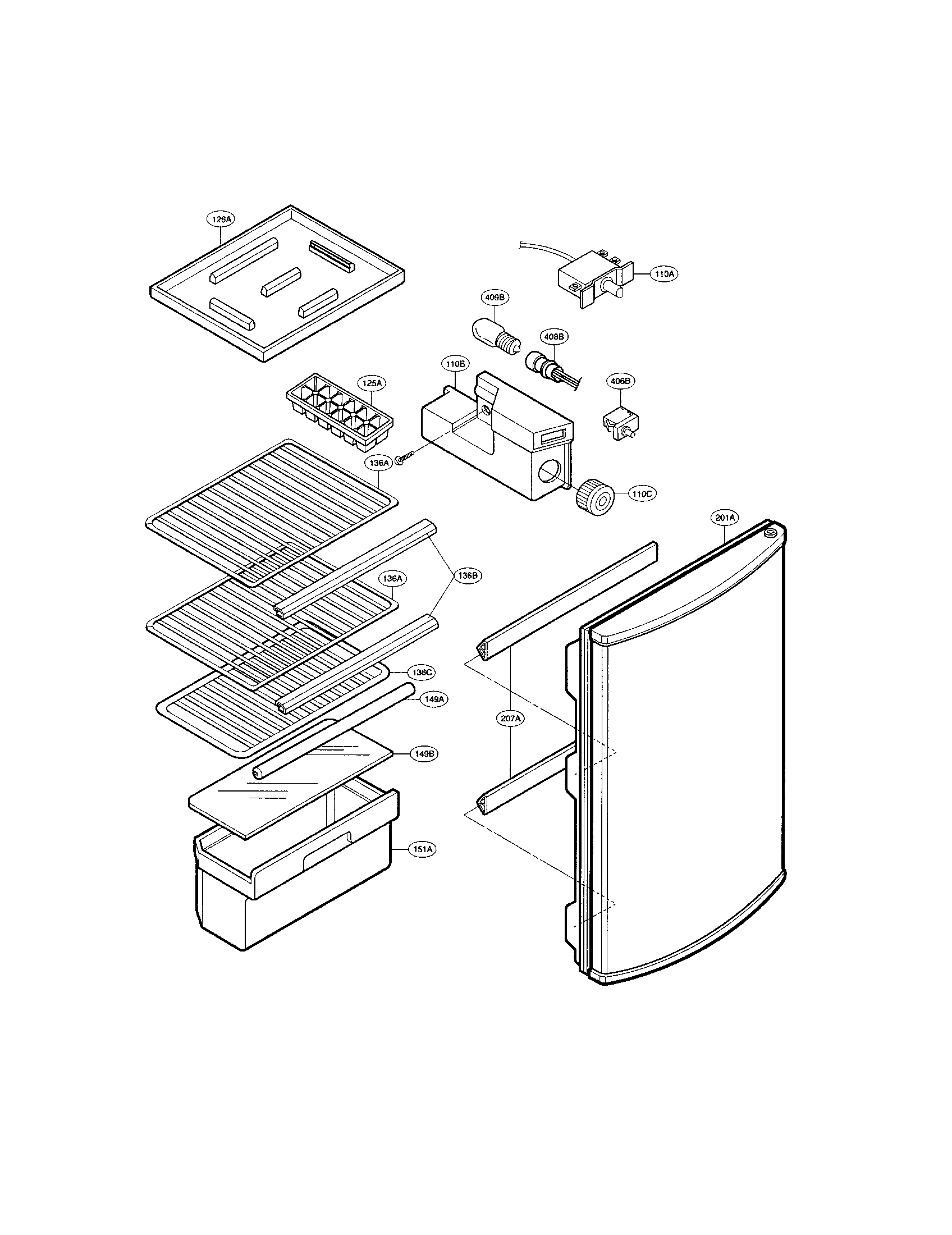 Door and shelves