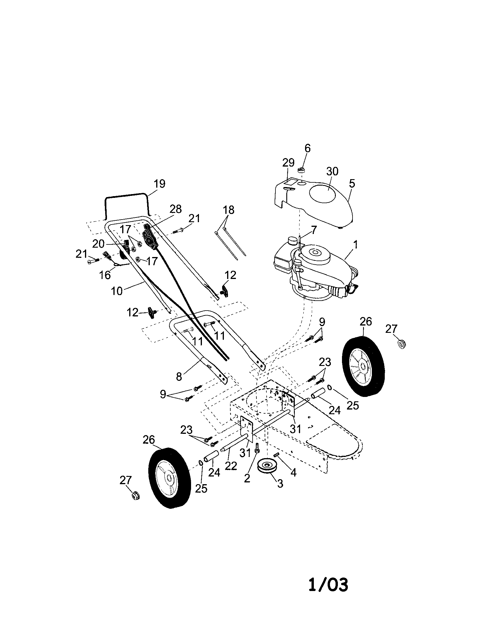 Engine/housing/handle/tires